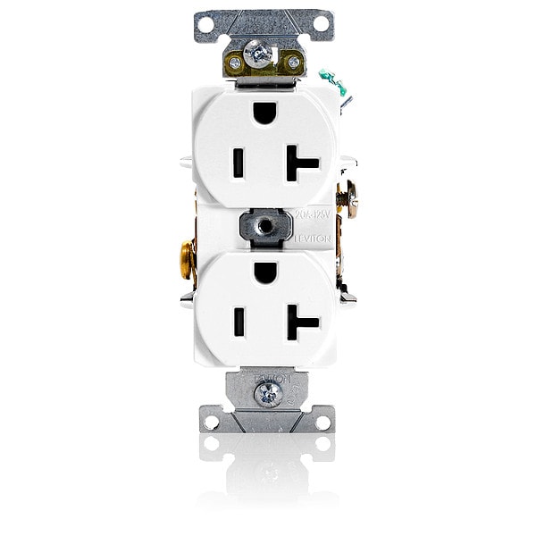 Leviton Receptacle, 20 A Amps, 125VAC, Duplex Outlet, 5-20R, White - 5362-SW