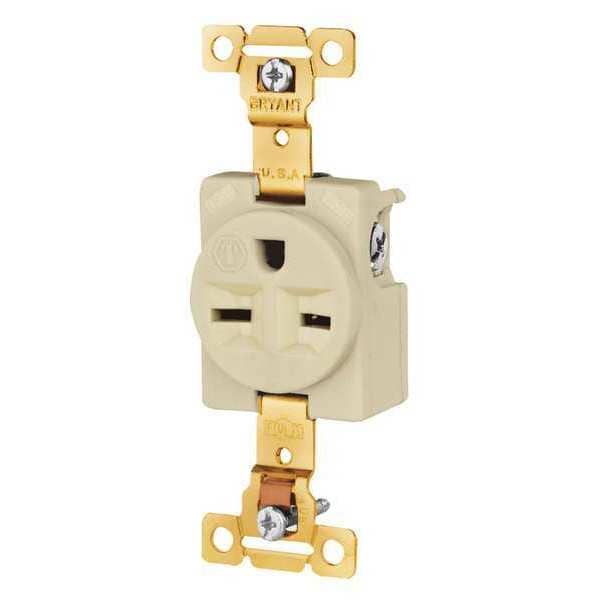 Zoro Select Receptacle, 15 A Amps, 250V AC, Flush Mount, Single Outlet, 6-15R, Ivory - 5661I