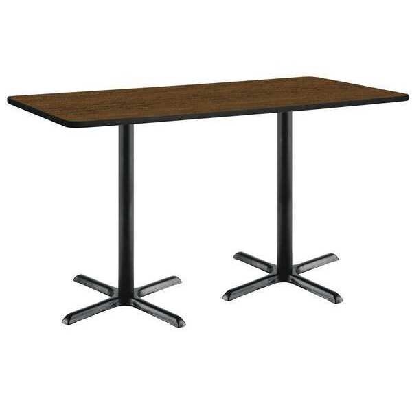 Kfi Rectangle KFI 36" x 72" Pedestal Table with Walnut Top, Black X-Base, Bistro Height, 72 W, 36 L - T3672-B2025-BK-WL-38