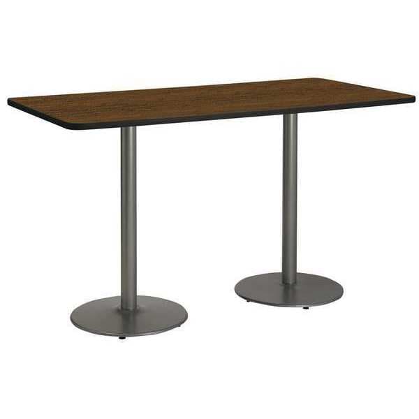 Kfi Rectangle KFI 30" x 72" Conference Table with Walnut Top, Round Silver Base, Bistro Height, 72 W - T3072-B1917-SL-WL-38