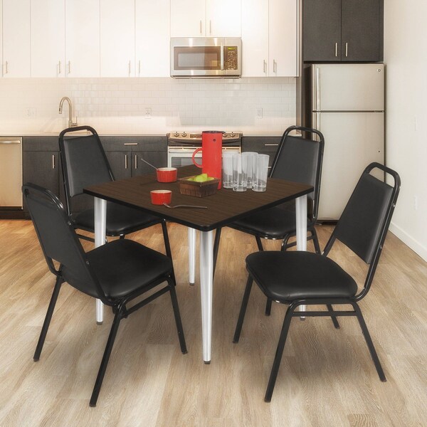Regency Square Kahlo Breakroom Table W/ 4 Restaurant Stack Chairs, 42 in W, 42 in L, Neo Walnut - TPL4242NWCM29BK