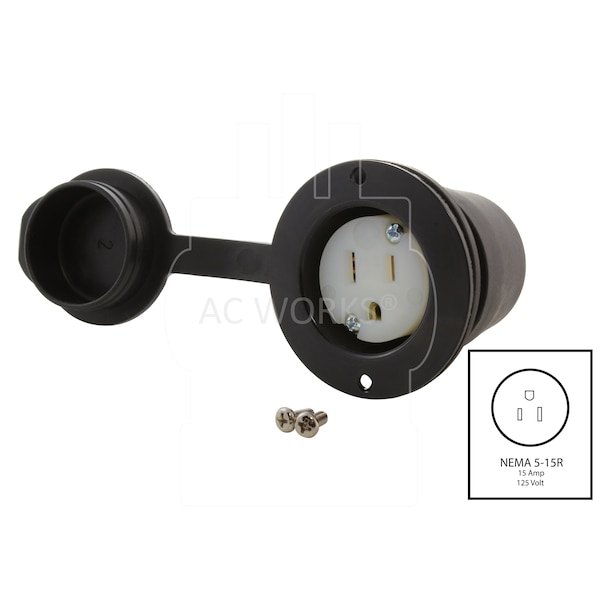 Ac Works 15A 125V Household Flanged Outlet with Power Indicator and Covers UL C-UL - ASOU515RL-WC