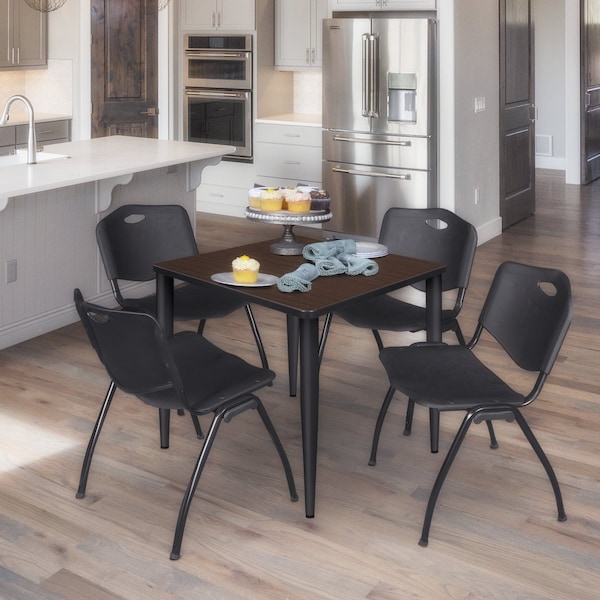 Regency Square Kahlo Breakroom Table W/ 4 M Stack Chairs, 30 in W, 30 in L, Neo Walnut - TPL3030NWBK47BK