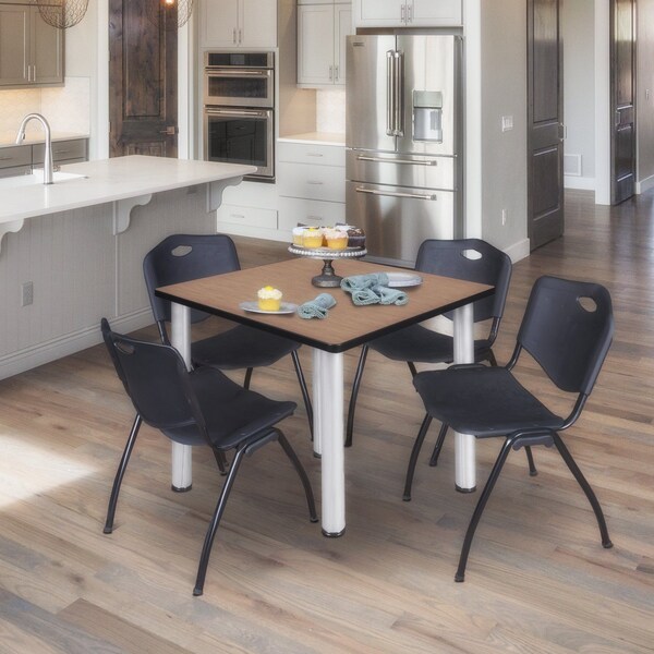 Regency Square Kee Breakroom Table W/ 4 M Stack Chairs, 48 in W, 48 in L, Noble Oak - TB4848NOBPCM47BK
