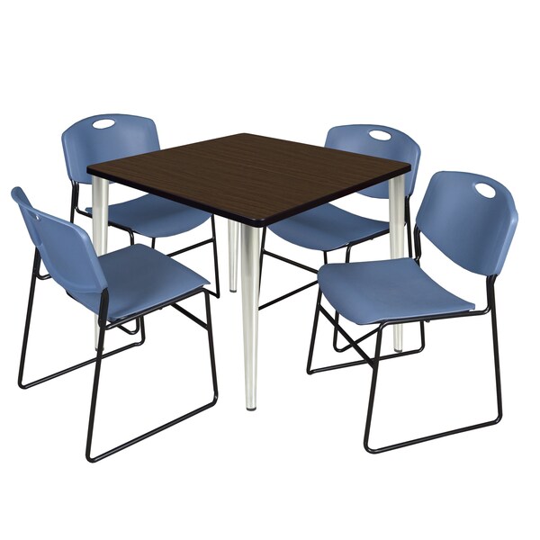 Regency Square Kahlo Breakroom Table W/ 4 Zeng Stack Chairs, 36 in W, 36 in L, Noble Oak - TPL3636NWCM44BE