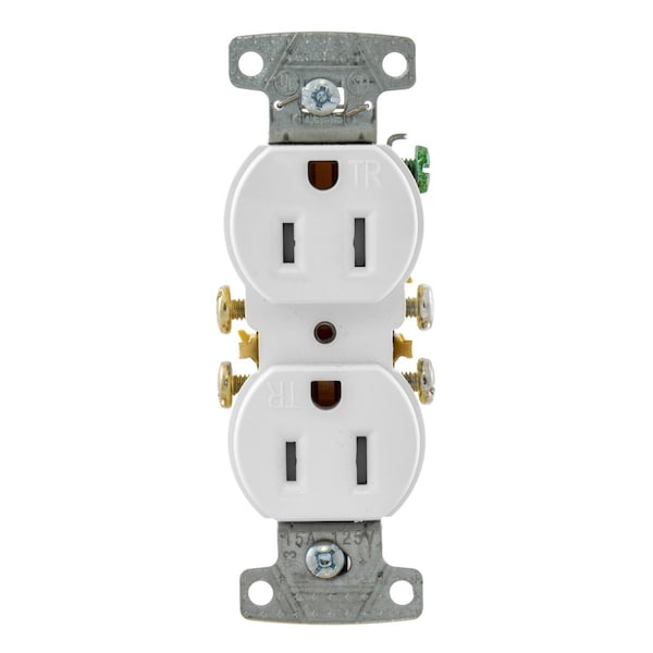 Hubbell Receptacle, 15 A Amps, 125V AC, Flush Mount, Standard Duplex Outlet, 5-15R, White - RR15SWTR