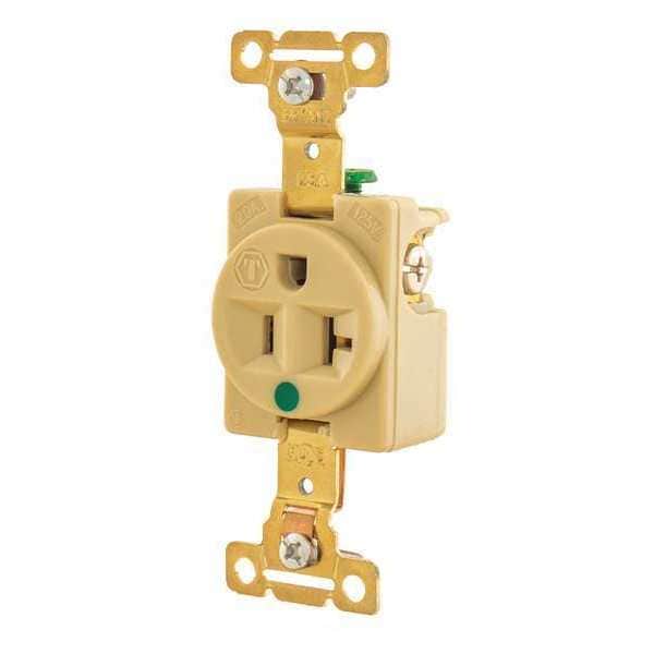 Zoro Select Receptacle, 20 A Amps, 125V AC, Flush Mount, Single Outlet, 5-20R, Ivory - 8310I