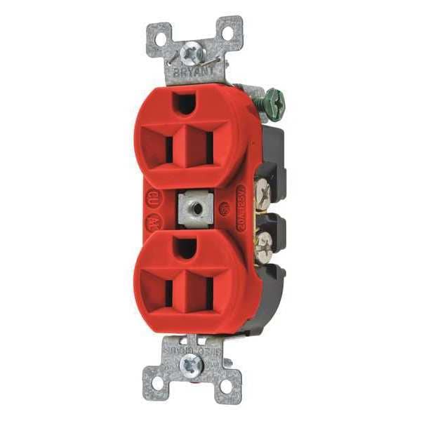 Zoro Select Receptacle, 15 A Amps, 125V AC, Flush Mount, Standard Duplex Outlet, 5-15R, Red - 5262BRED