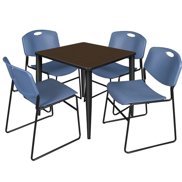 Regency Square Kahlo Breakroom Table W/ 4 Zeng Stack Chairs, 30 in W, 30 in L, Neo Walnut - TPL3030NWBK44BE