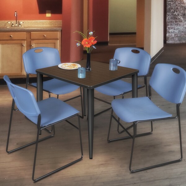 Regency Square Kahlo Breakroom Table W/ 4 Zeng Stack Chairs, 30 in W, 30 in L, Neo Walnut - TPL3030NWBK44BE