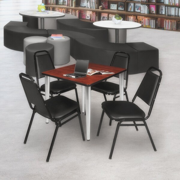 Regency Kahlo Square Table & Chair Sets, 30 W, 30 L, 29 H, Wood, Metal, Vinyl Top, Cherry - TPL3030CHCM29BK