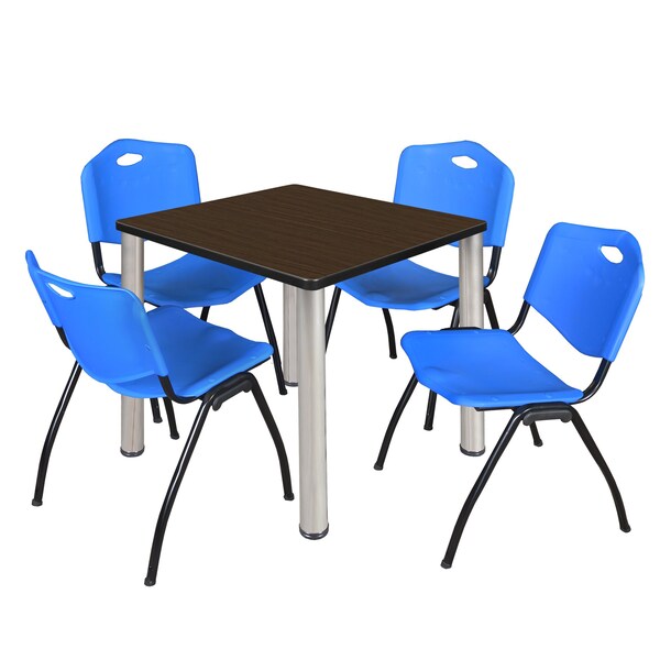 Regency Square Kee Breakroom Table W/ 4 M Stack Chairs, 30 in W, 30 in L, Neo Walnut - TB3030NWBPCM47BE