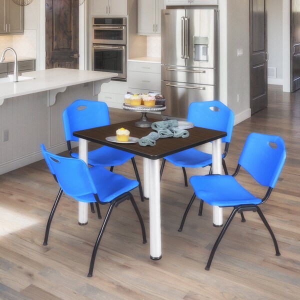 Regency Square Kee Breakroom Table W/ 4 M Stack Chairs, 30 in W, 30 in L, Neo Walnut - TB3030NWBPCM47BE