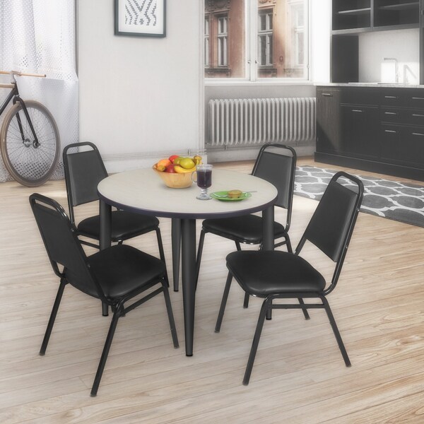 Regency Kahlo Round Table & Chair Sets, 42 W, 42 L, 29 H, Wood, Metal, Vinyl Top, Maple - TPL42RNDPLBK29BK