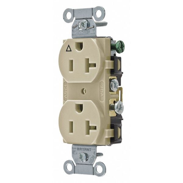 Zoro Select Receptacle, 20 A Amps, 125V AC, Flush Mount, Standard Duplex Outlet, 5-20R, Ivory - CR20IGI