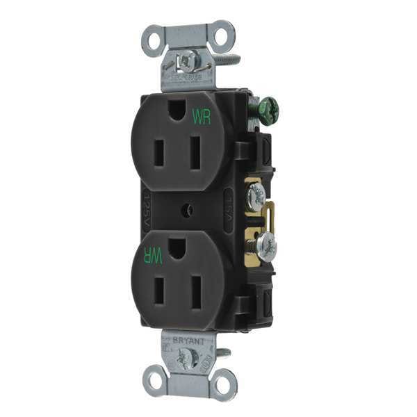 Zoro Select Receptacle, 15 A Amps, 125V AC, Flush Mount, Standard Duplex Outlet, 5-15R, Black - CBRS15BLKWR