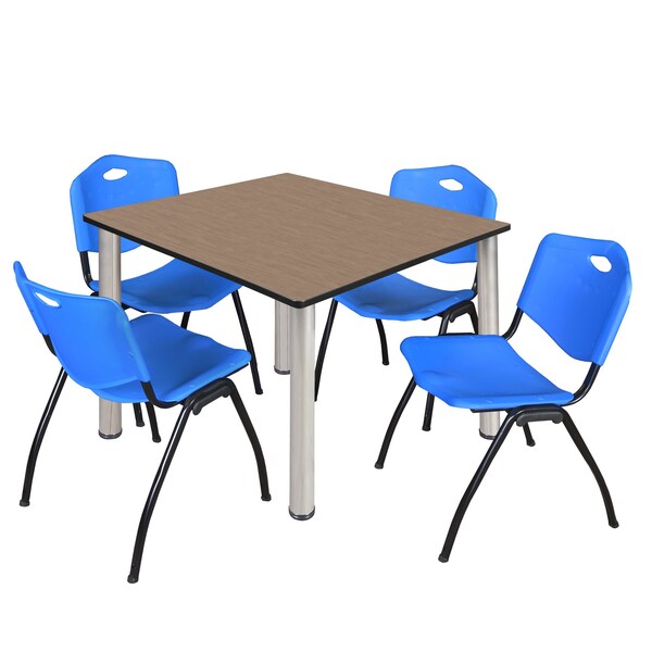 Regency Square Kee Breakroom Table W/ 4 M Stack Chairs, 48 in W, 48 in L, Noble Oak - TB4848NOBPCM47BE
