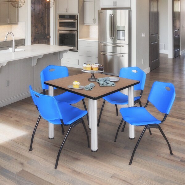 Regency Square Kee Breakroom Table W/ 4 M Stack Chairs, 48 in W, 48 in L, Noble Oak - TB4848NOBPCM47BE