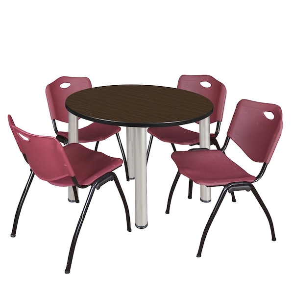 Regency Round Kee Breakroom Table W/ 4 M Stack Chairs, 36 in W, 36 in L, Neo Walnut - TB36RNDNWBPCM47BY