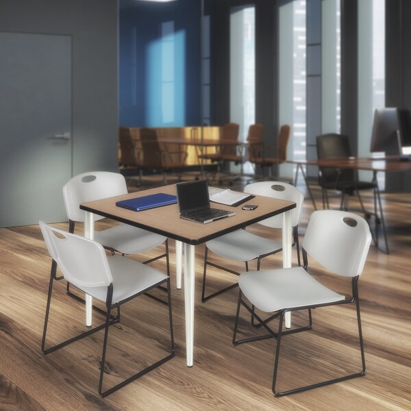 Regency Square Kahlo Breakroom Table W/ 4 Zeng Stack Chairs, 42 in W, 42 in L, Noble Oak - TPL4242NOCM44GY