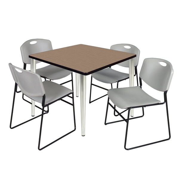 Regency Square Kahlo Breakroom Table W/ 4 Zeng Stack Chairs, 42 in W, 42 in L, Noble Oak - TPL4242NOCM44GY