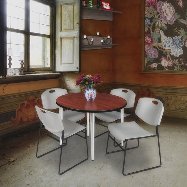 Regency Kahlo Round Table & Chair Sets, 42 W, 42 L, 29 H, Wood, Metal, Polypropylene Top, Cherry - TPL42RNDCHCM44GY