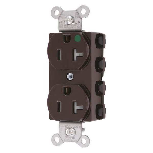 Hubbell Receptacle, 20 A Amps, 125V AC, Flush Mount, Standard Duplex Outlet, 5-20R, Brown - SNAP8300TRA