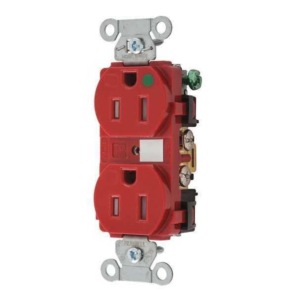 Hubbell Receptacle, 15 A Amps, 125V AC, Flush Mount, Standard Duplex Outlet, 5-15R, Red - 8200REDTRA