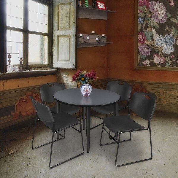 Regency Kahlo Round Table & Chair Sets, 36 W, 36 L, 29 H, Wood, Metal, Polypropylene Top, Grey - TPL36RNDGYBK44BK