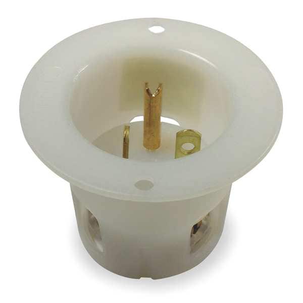 Hubbell Flanged Inlet, 20 A Amps, 250V AC, Panel Mount, Inlet Outlet, 6-20R, White - HBL5478C