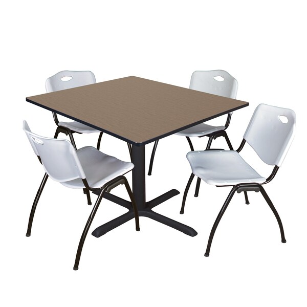 Regency Square Cain Breakroom Table W/ 4 M Stack Chairs, 48 in W, 48 in L, Noble Oak - TB4848NO47GY