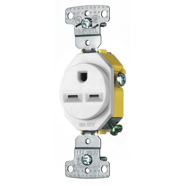 Hubbell Wiring Device-Kellems TradeSelect, Straight Blade Devices, Receptacles, Residential Grade, Single, 15A 250V, 2-Pole 3-Wire Grounding, 6-15R, White - RR155W