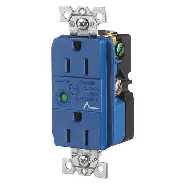 Zoro Select Receptacle, 15 A Amps, 125V AC, Flush Mount, Decorator Duplex Outlet, 5-15R, Blue - SP52A