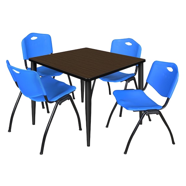 Regency Square Kahlo Breakroom Table W/ 4 M Stack Chairs, 42 in W, 42 in L, Neo Walnut - TPL4242NWBK47BE