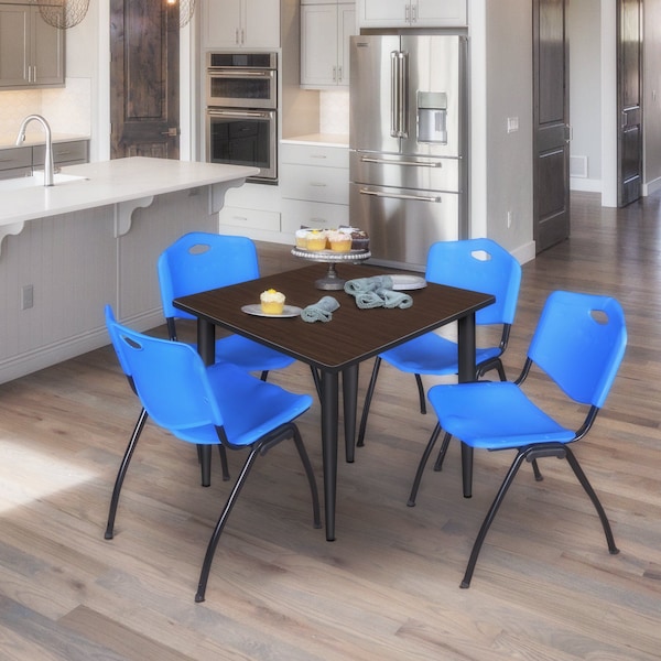 Regency Square Kahlo Breakroom Table W/ 4 M Stack Chairs, 42 in W, 42 in L, Neo Walnut - TPL4242NWBK47BE