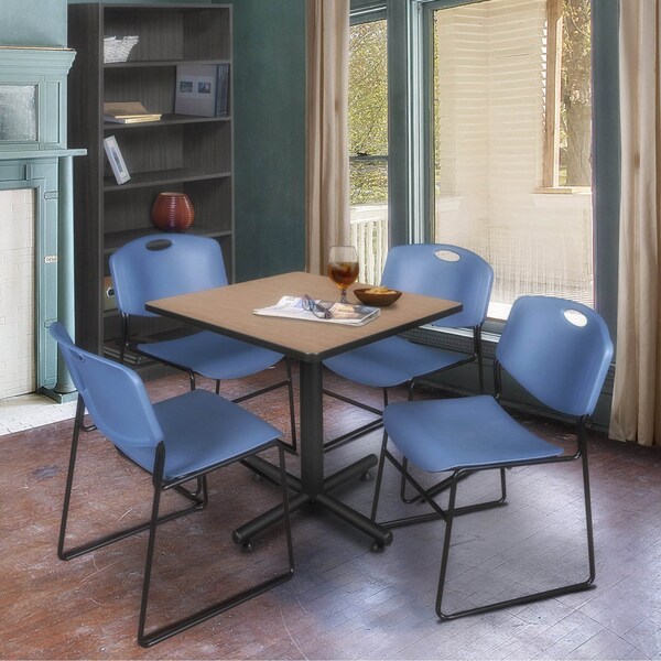 Regency Square Kobe Breakroom Table W/ 4 Zeng Stack Chairs, 30 in W, 30 in L, Noble Oak - TKB3030NO44BE