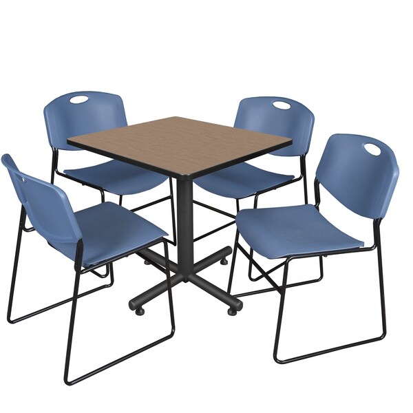 Regency Square Kobe Breakroom Table W/ 4 Zeng Stack Chairs, 30 in W, 30 in L, Noble Oak - TKB3030NO44BE