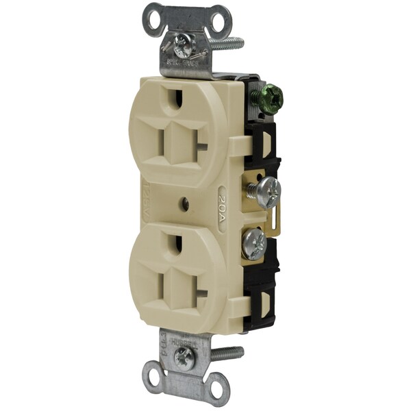 Hubbell Wiring Device-Kellems Straight Blade Devices, Receptacles, Duplex, Commercial Grade, 2-Pole 3-Wire Grounding, 20A 125V, 5-20R, Ivory, Single Pack - CRF20I