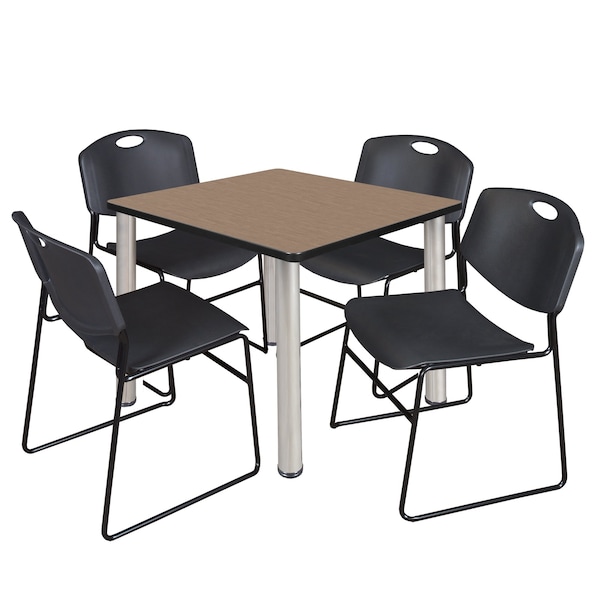 Regency Square Kee Breakroom Table W/ 4 Zeng Stack Chairs, 42 in W, 42 in L, Noble Oak - TB4242NOBPCM44BK