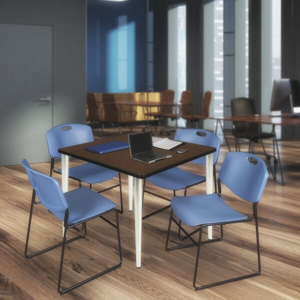 Regency Square Kahlo Breakroom Table W/ 4 Zeng Stack Chairs, 48 in W, 48 in L, Neo Walnut - TPL4848NWCM44BE