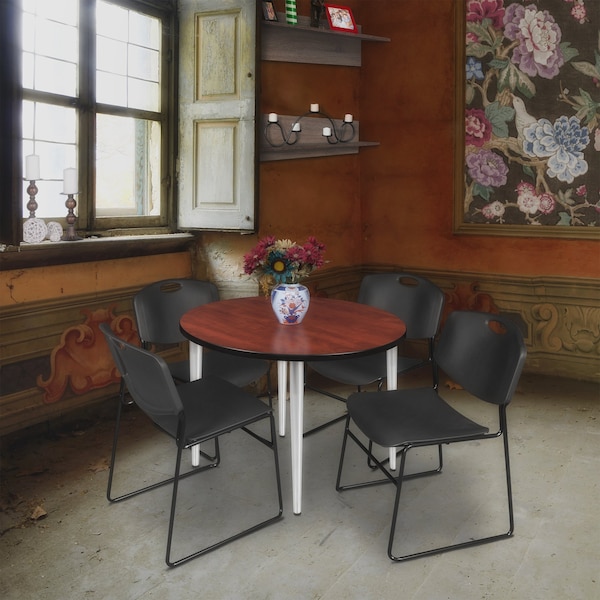 Regency Kahlo Round Table & Chair Sets, 36 W, 36 L, 29 H, Wood, Metal, Polypropylene Top, Cherry - TPL36RNDCHCM44BK