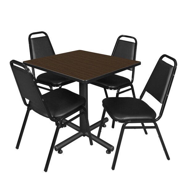 Regency Square Kobe Breakroom Table W/ 4 Restaurant Stack Chairs, 30 in W, 30 in L, Neo Walnut - TKB3030NW29BK