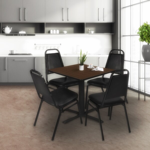 Regency Square Cain Breakroom Table W/ 4 Restaurant Stack Chairs, 42 in W, 42 in L, Neo Walnut - TB4242NW29BK