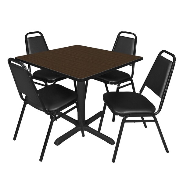 Regency Square Cain Breakroom Table W/ 4 Restaurant Stack Chairs, 42 in W, 42 in L, Neo Walnut - TB4242NW29BK
