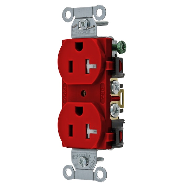 Hubbell Wiring Device-Kellems Straight Blade Devices, Receptacles, Tamper-Resistant Duplex, Commercial/Industrial Grade, 2-Pole 3-Wire Grounding, 20A 125V, 5-20R, Red, Single Pack - BR20RTR