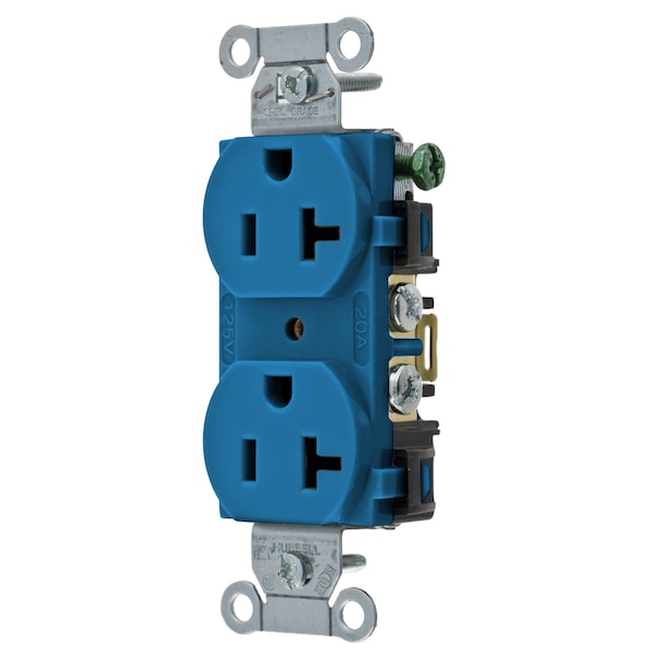 Hubbell Wiring Device-Kellems Straight Blade Devices, DuplexReceptacle, Commercial Grade, 20A 125V, 2-Pole 3-Wire Grounding, 5-20R, Back and Side Wired, Blue - BR20BL