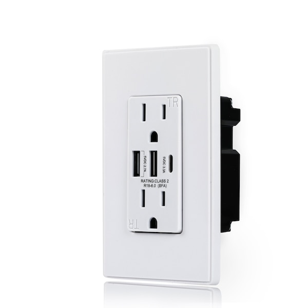Coby USB Wall Outlet Dual High Speed 6.0 Amp USB Ports with Smart Chip, USB Type C Port, Pack of 2 - CBDE02W