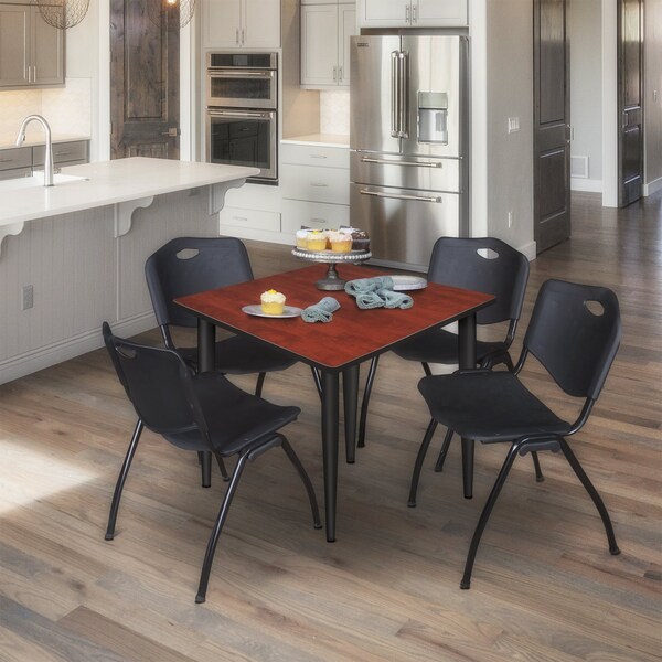 Regency Kahlo Square Table & Chair Sets, 48 W, 48 L, 29 H, Wood, Metal, Plastic Top, Cherry - TPL4848CHBK47BK