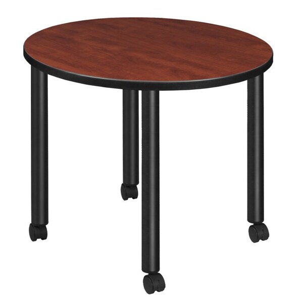 Regency Kee Mobile Tables, 30 W, 30 L, 29 H, Wood, Metal Top, Cherry - TBMC30RNDCHBK