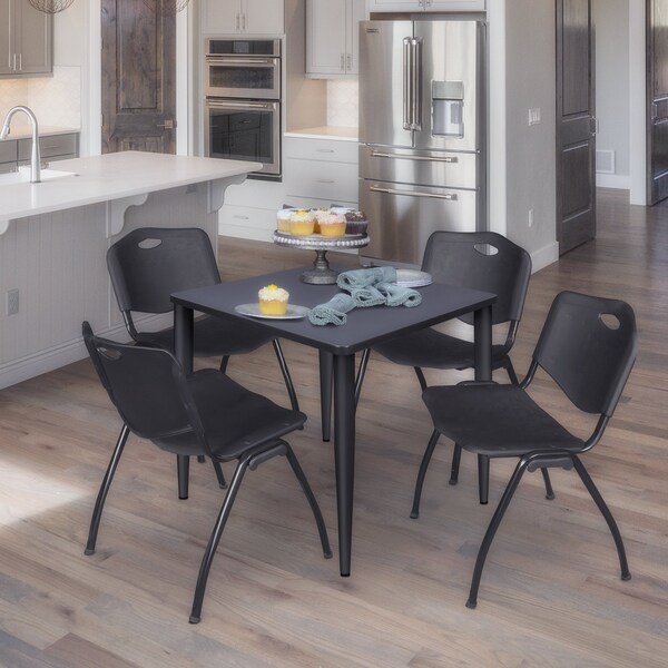Regency Kahlo Square Table & Chair Sets, 30 W, 30 L, 29 H, Wood, Metal, Plastic Top, Grey - TPL3030GYBK47BK